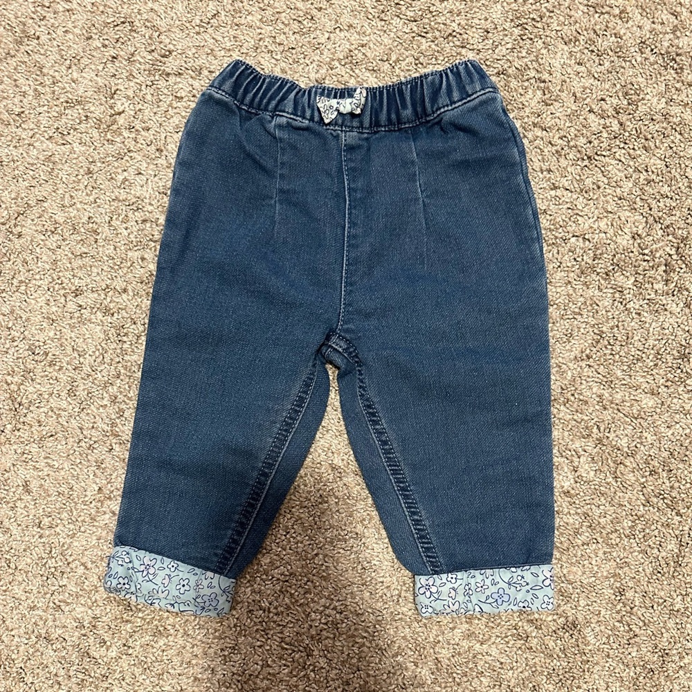 First Impressions baby girl jeans with cuff detail, Size 12 months